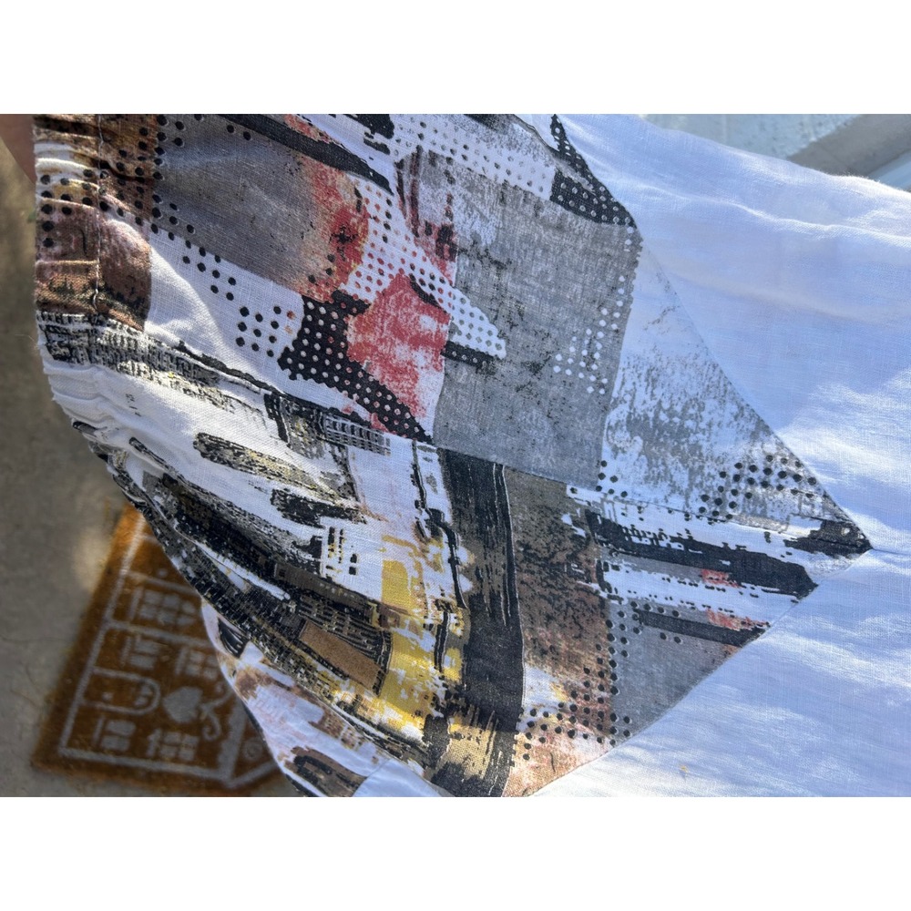 Bohabille Paris Linen Cityscape Print Bubble Hem Midi Dress White XL Lagenlook - Picture 10 of 12